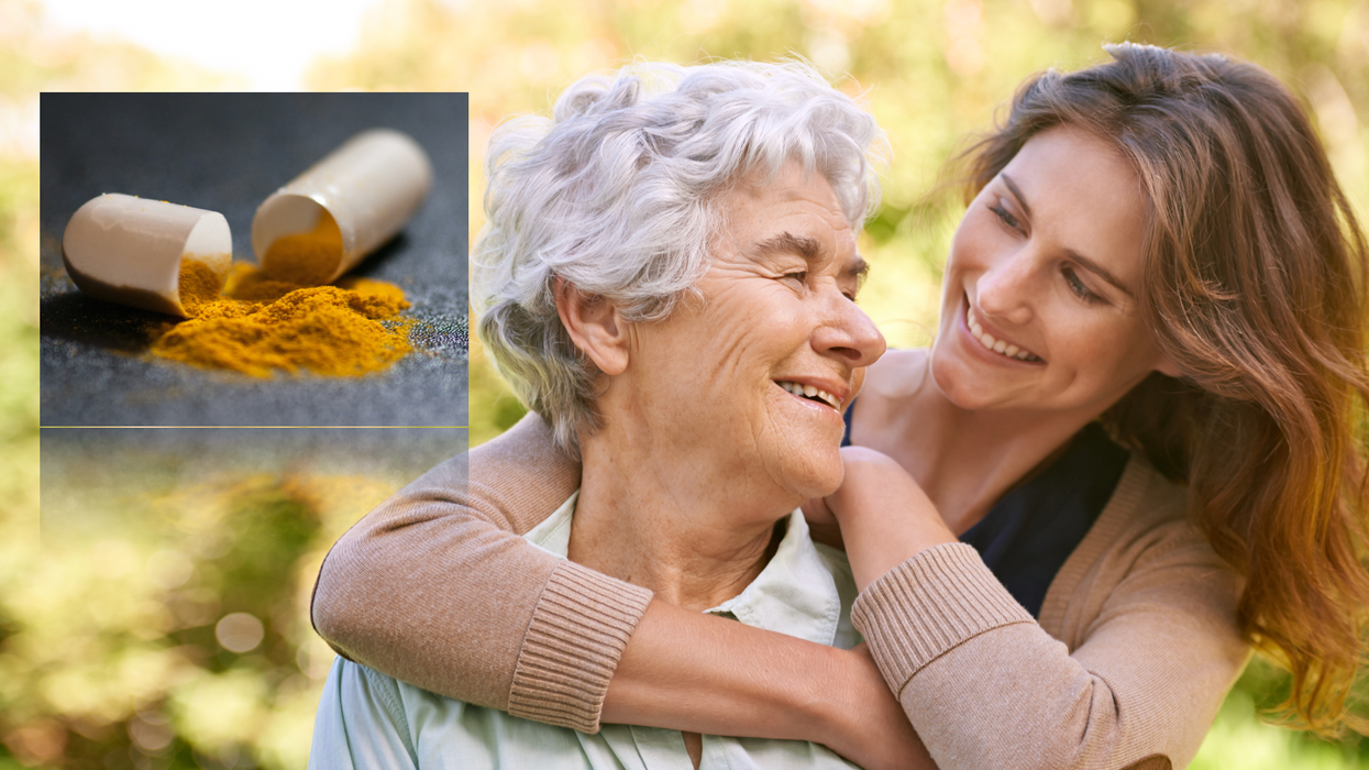 Women hugging next to golden spice