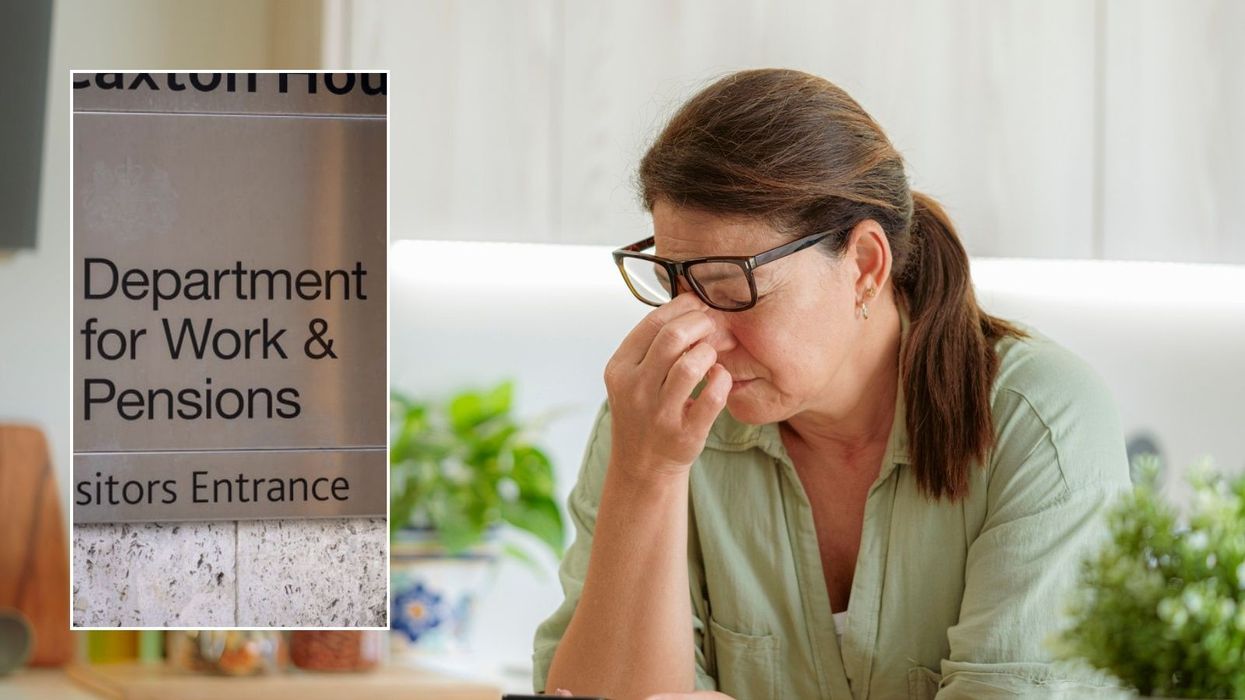 Women looking worried and DWP sign