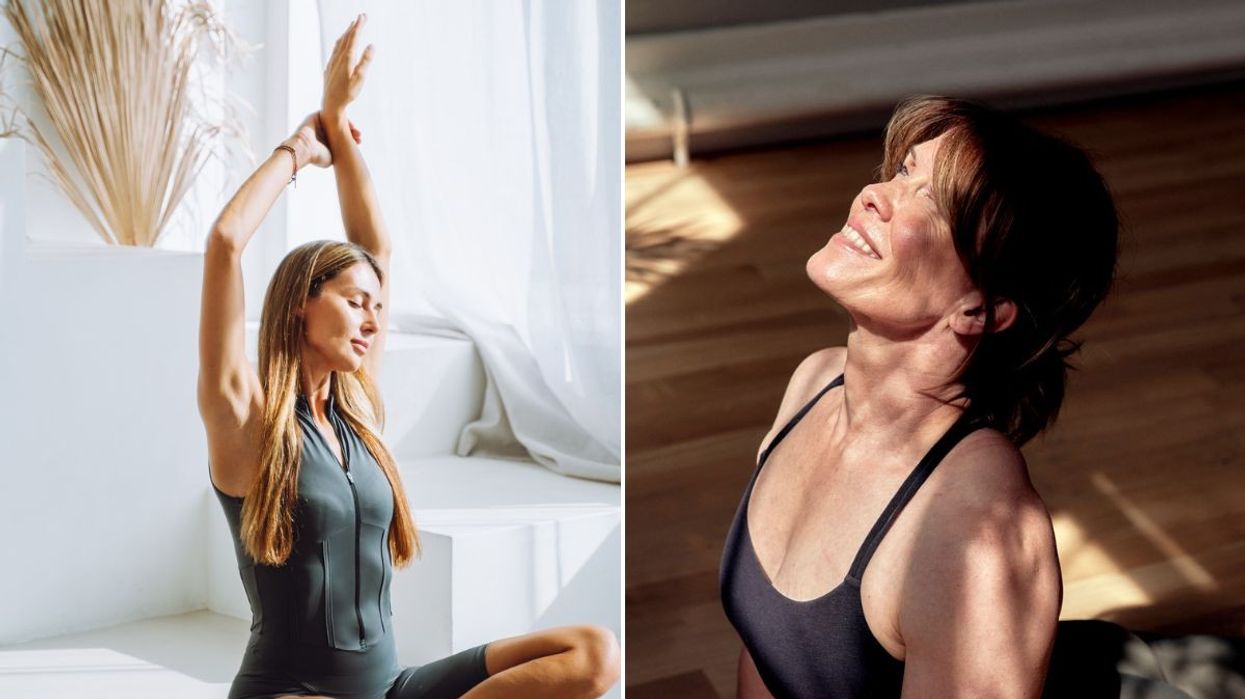 Women stretching and practicing yoga