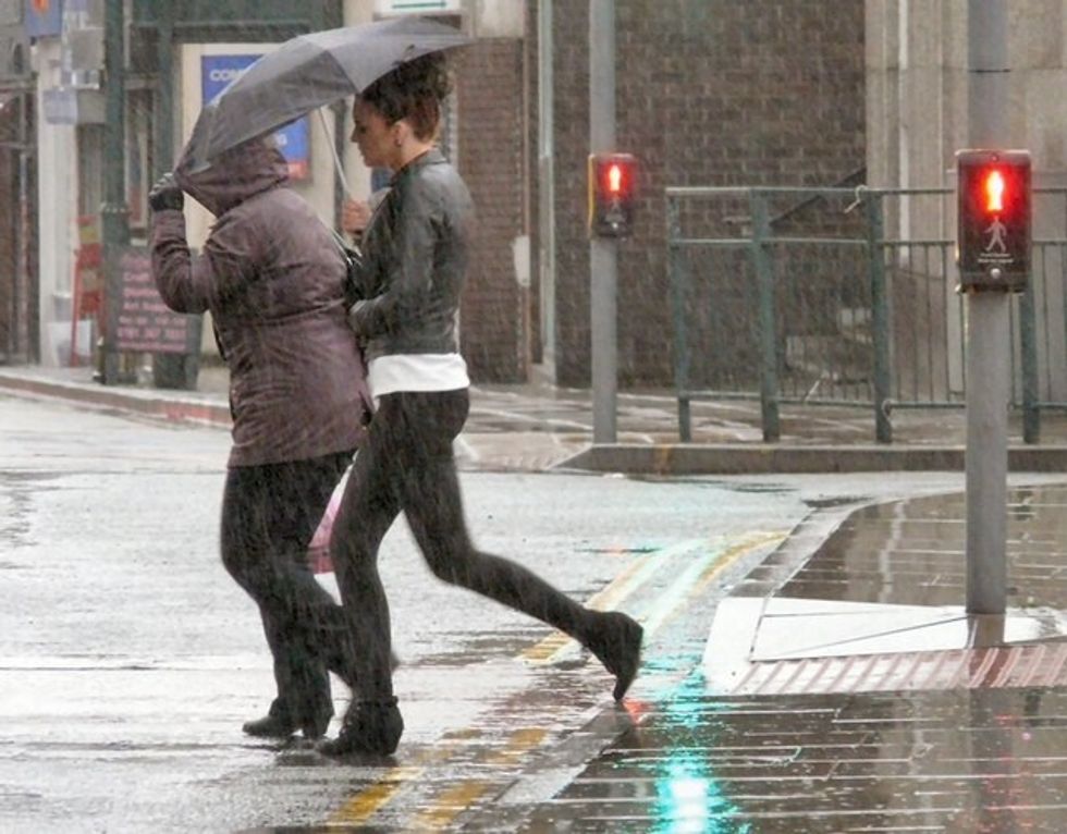 Women walking in the rain