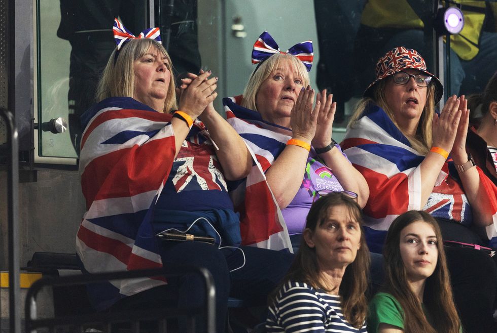 Women wrapped in the Union Jack