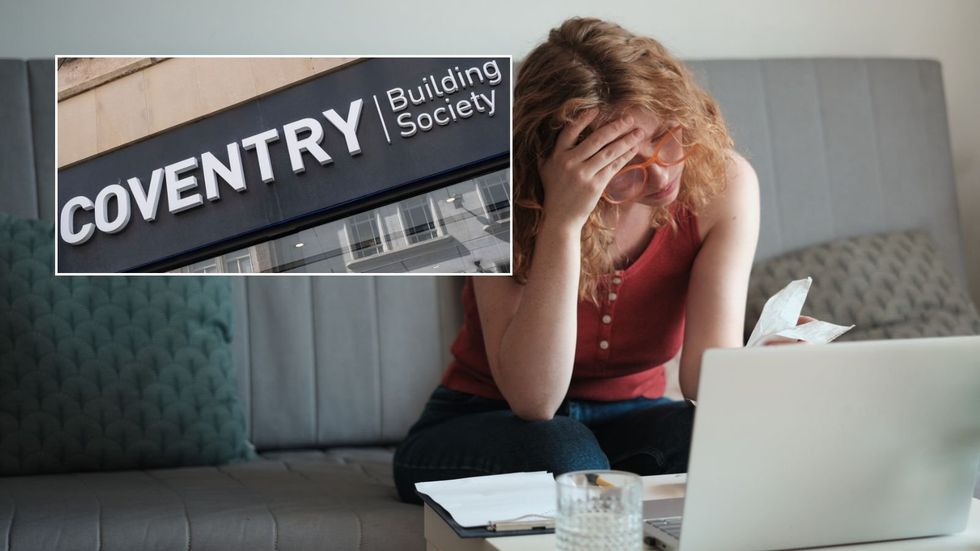 Womman on laptop and Coventry BS branch