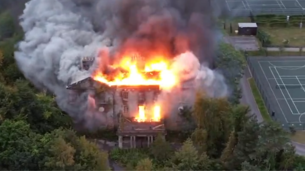 Woolton Hall on fire