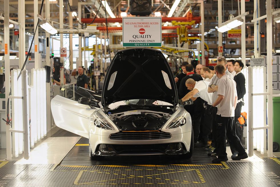 Workers at the Aston Martin Gaydon plant