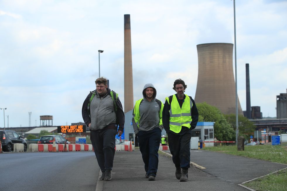 Workers leaving British Steel Ltd steelworks in Scunthorpe