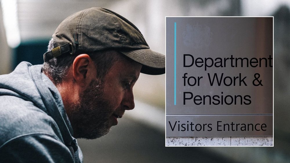Working age man and DWP sign