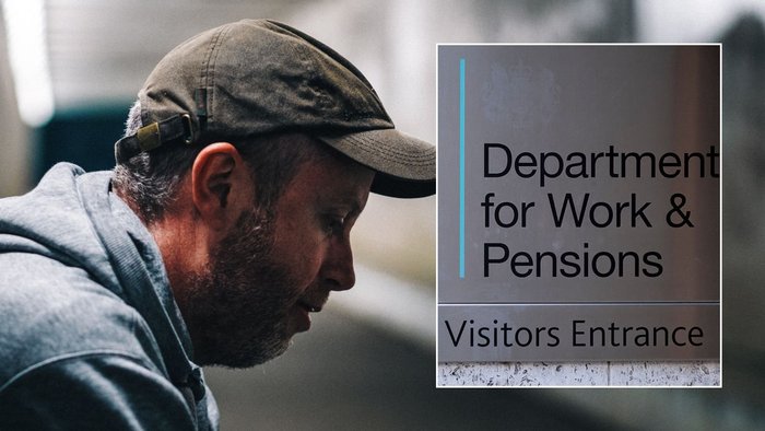 Working age man and DWP sign