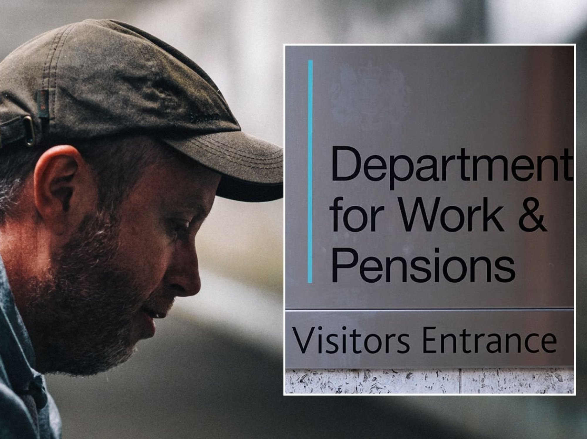 Working age man and DWP sign