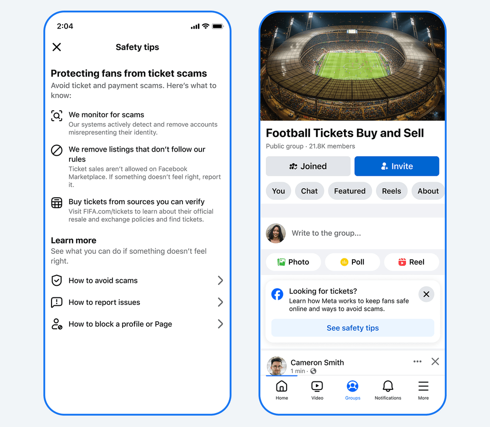 World Cup 2026 safety notification on Facebook