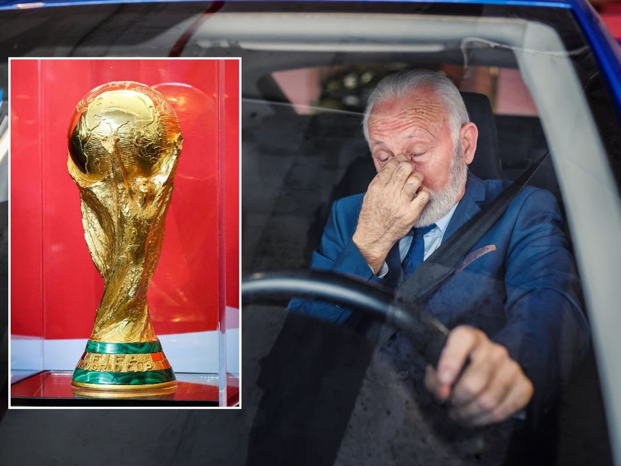 World Cup trophy and a tired old man