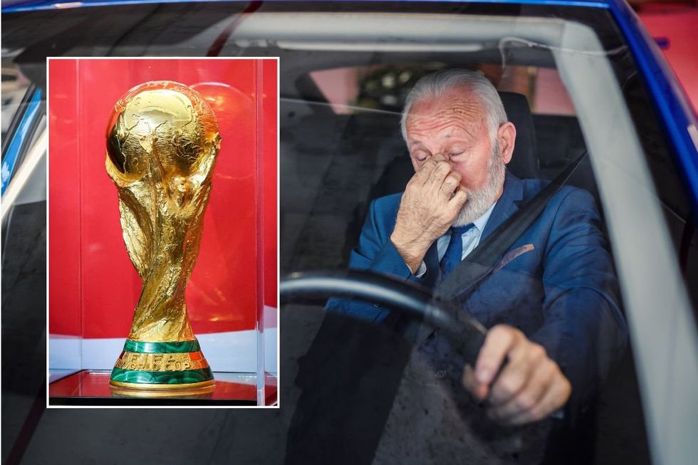 World Cup trophy and a tired old man
