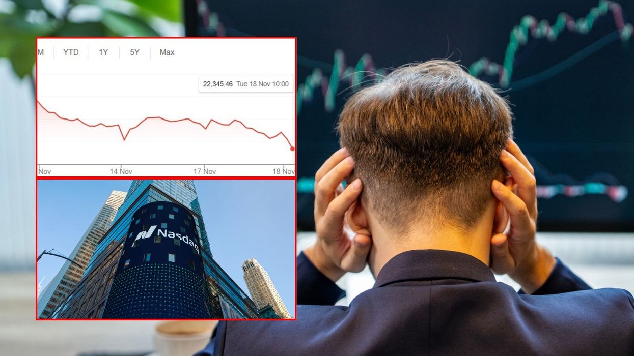 Worried investor, Nasdaq value and Nasdaq sign