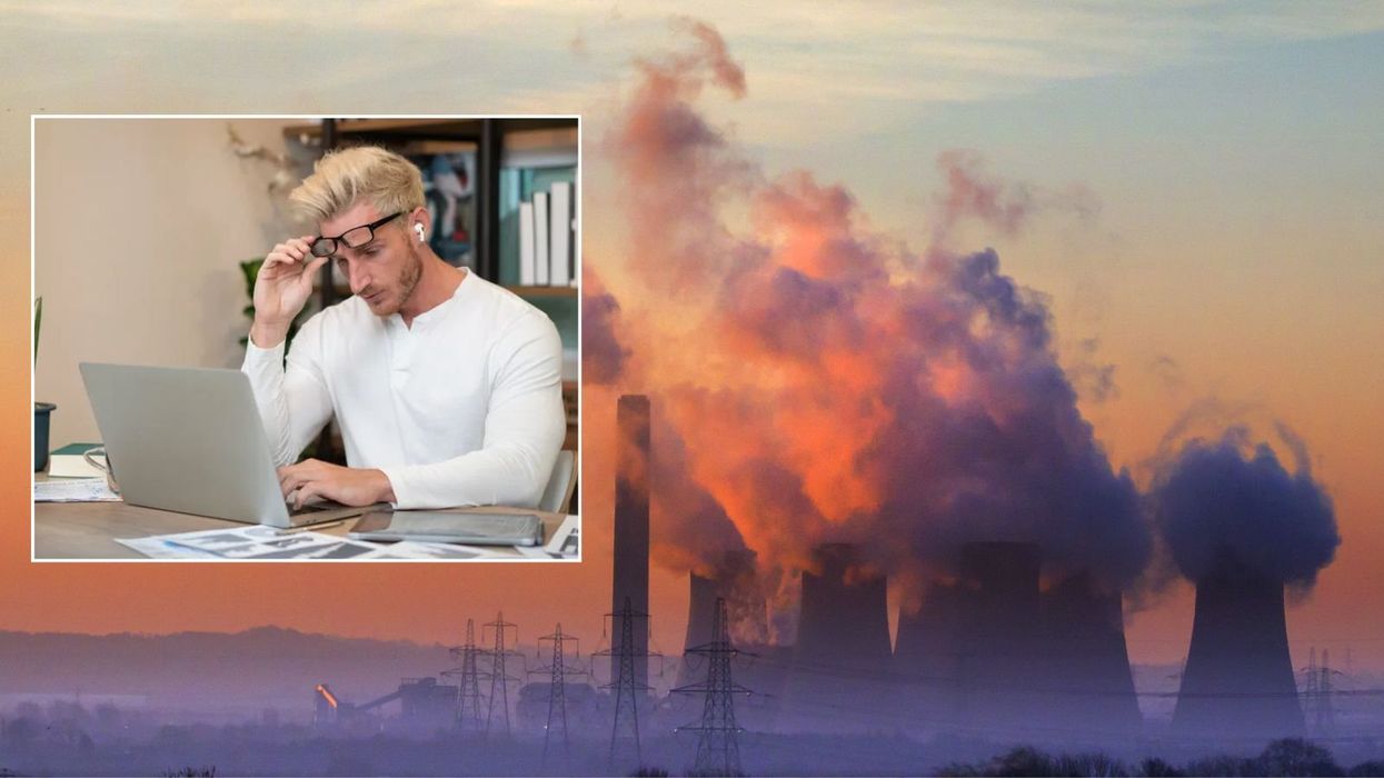 Worried man and fossil fuel emissions