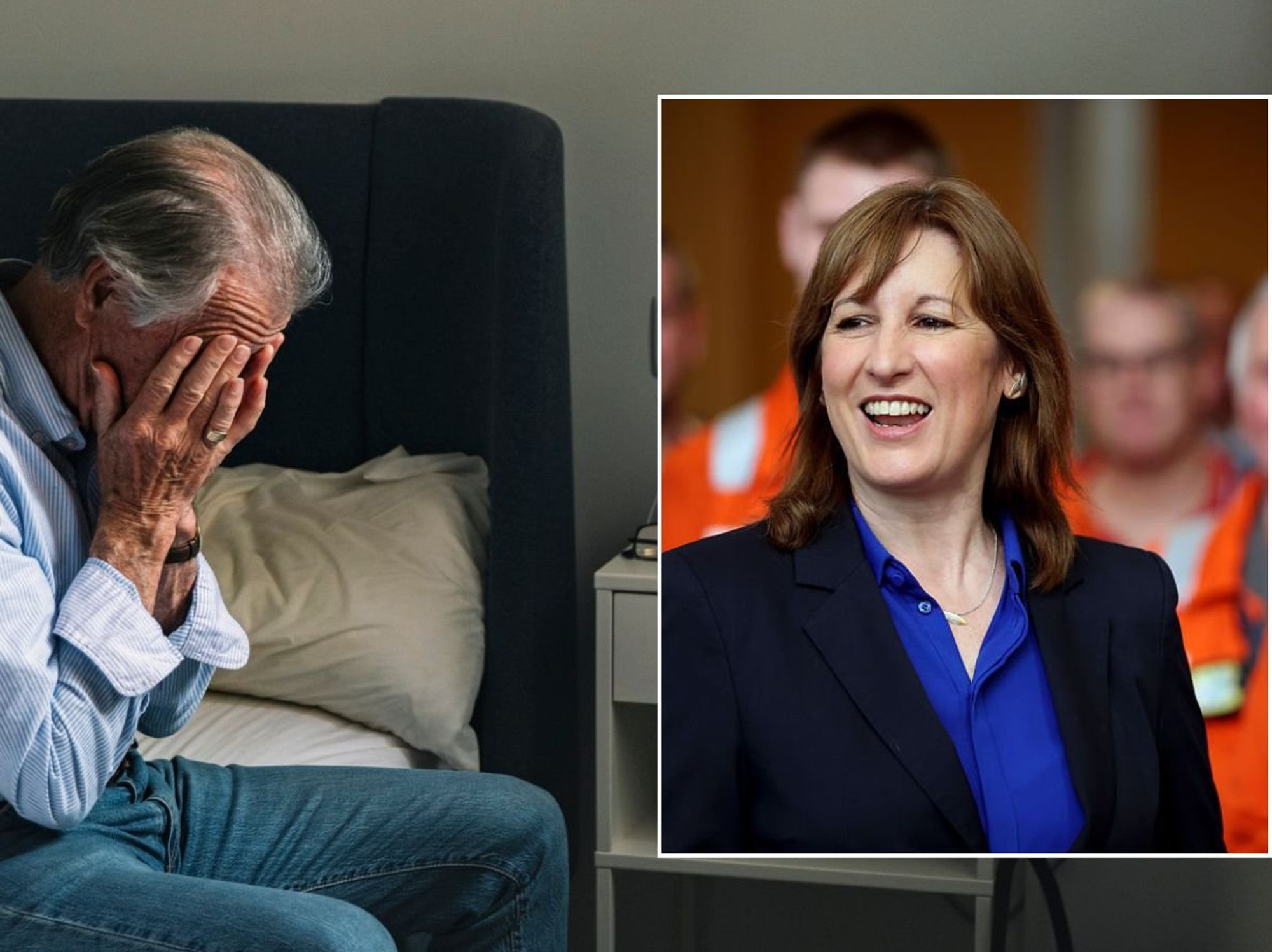 Worried man and Rachel Reeves