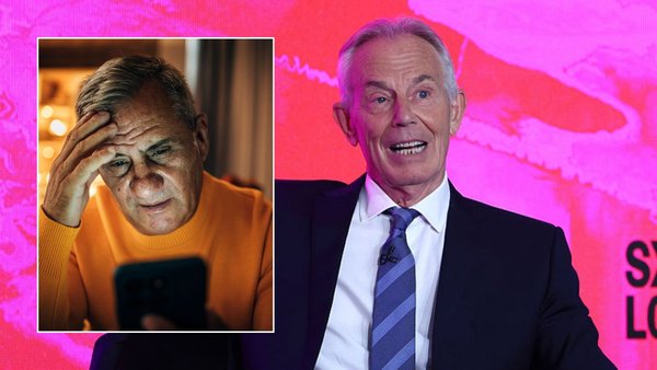 Worried older man and Tony Blair