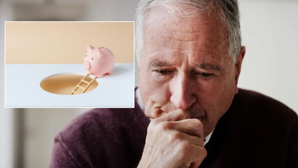 Worried saver and piggy bank