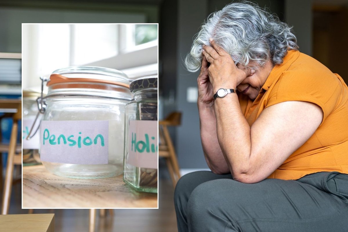 Worried woman and pension pot