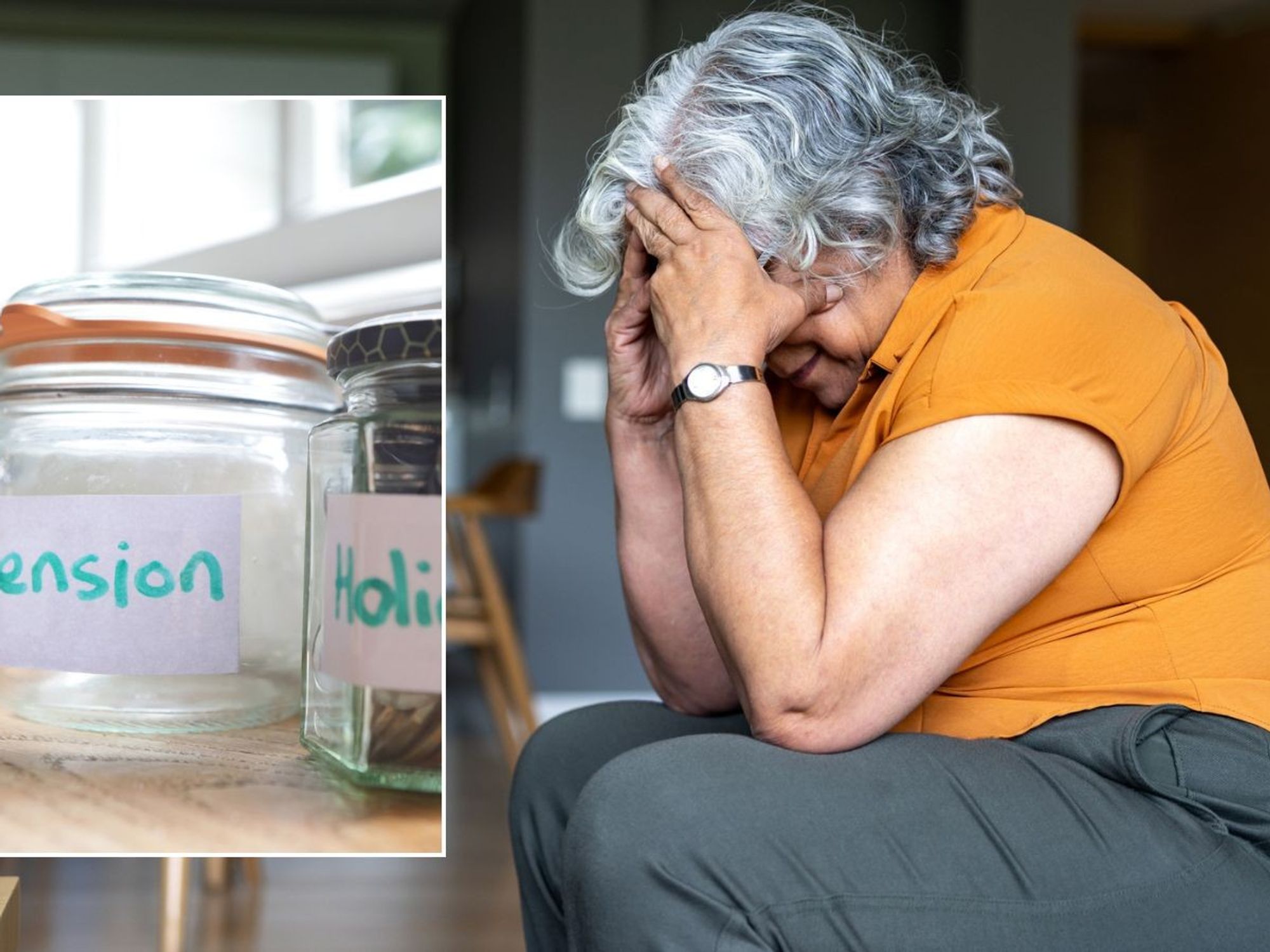 Worried woman and pension pot