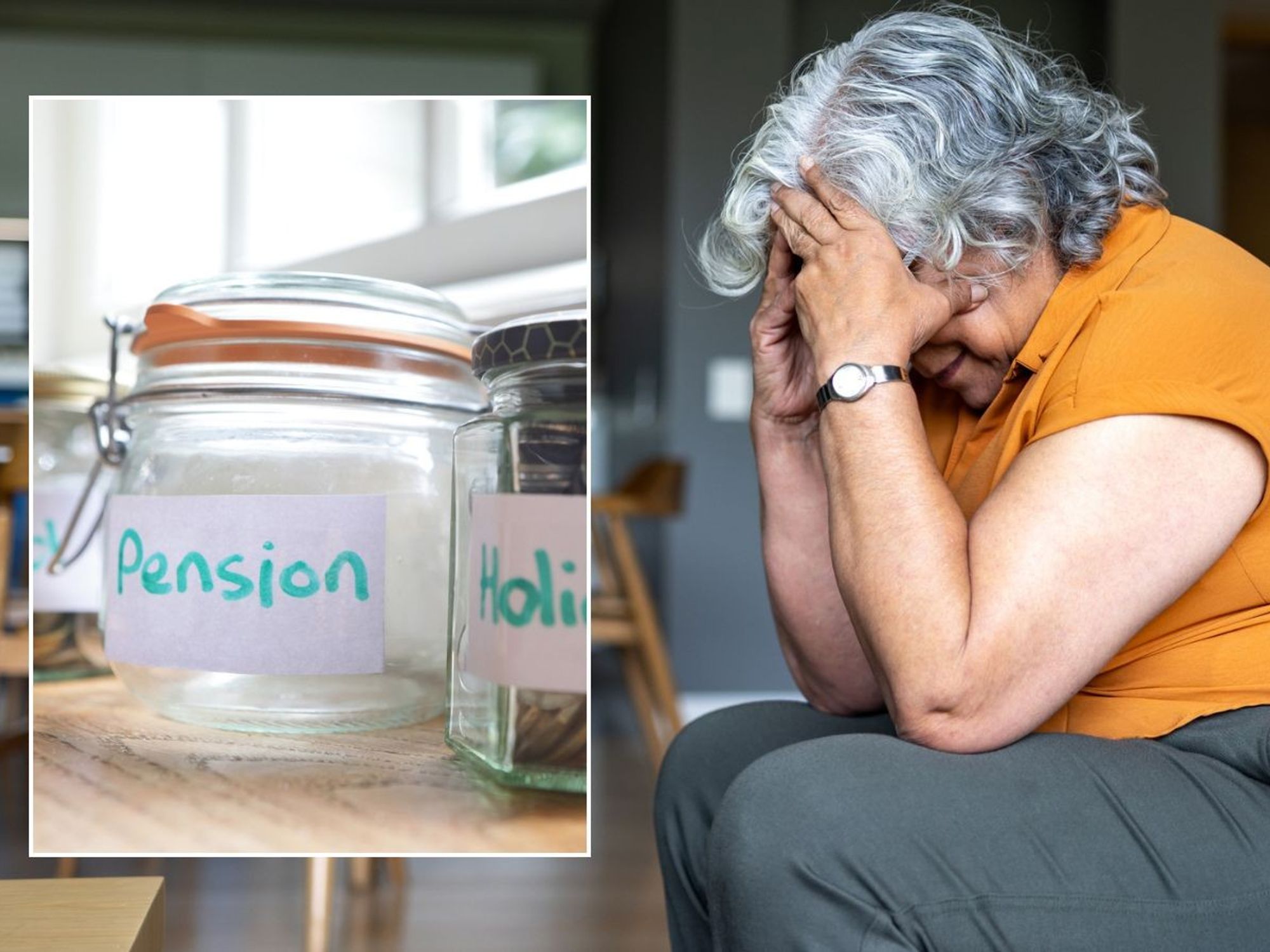 Worried woman and pension pot