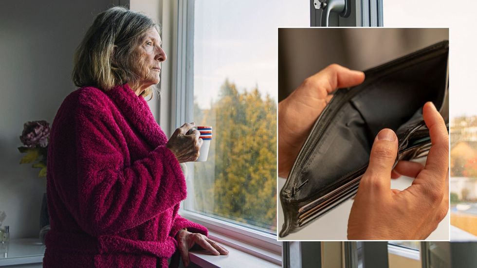 Worried woman and purse