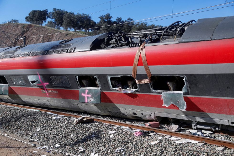Wreckage of a train involved in the accident, at the site of a deadly derailment of two high-speed trains\u200b