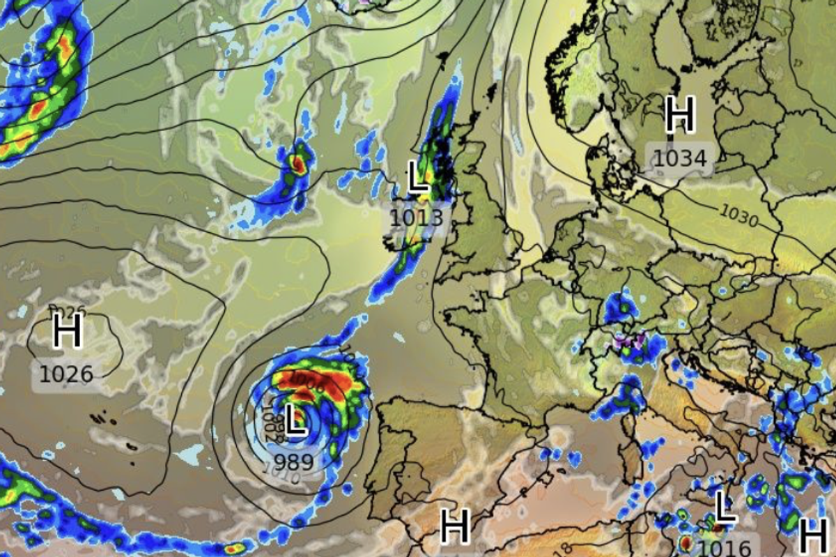 WX Charts map prediction shows Gabrielle skimming the south of the UK and hitting southern Europe