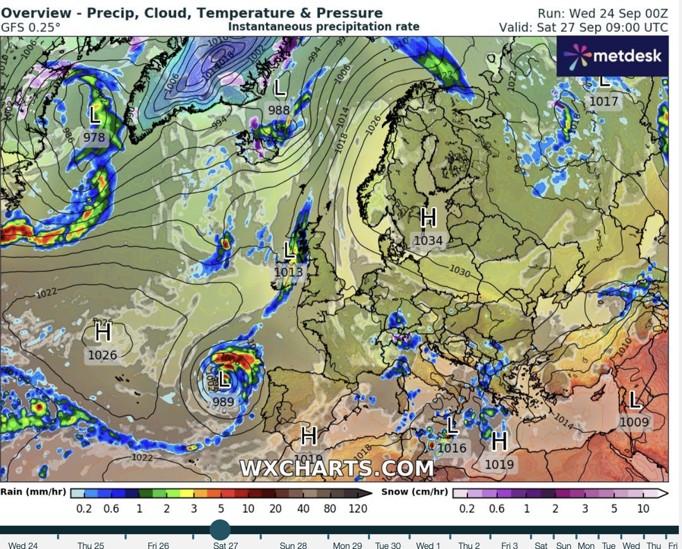WX Charts map prediction shows Gabrielle skimming the south of the UK and hitting southern Europe