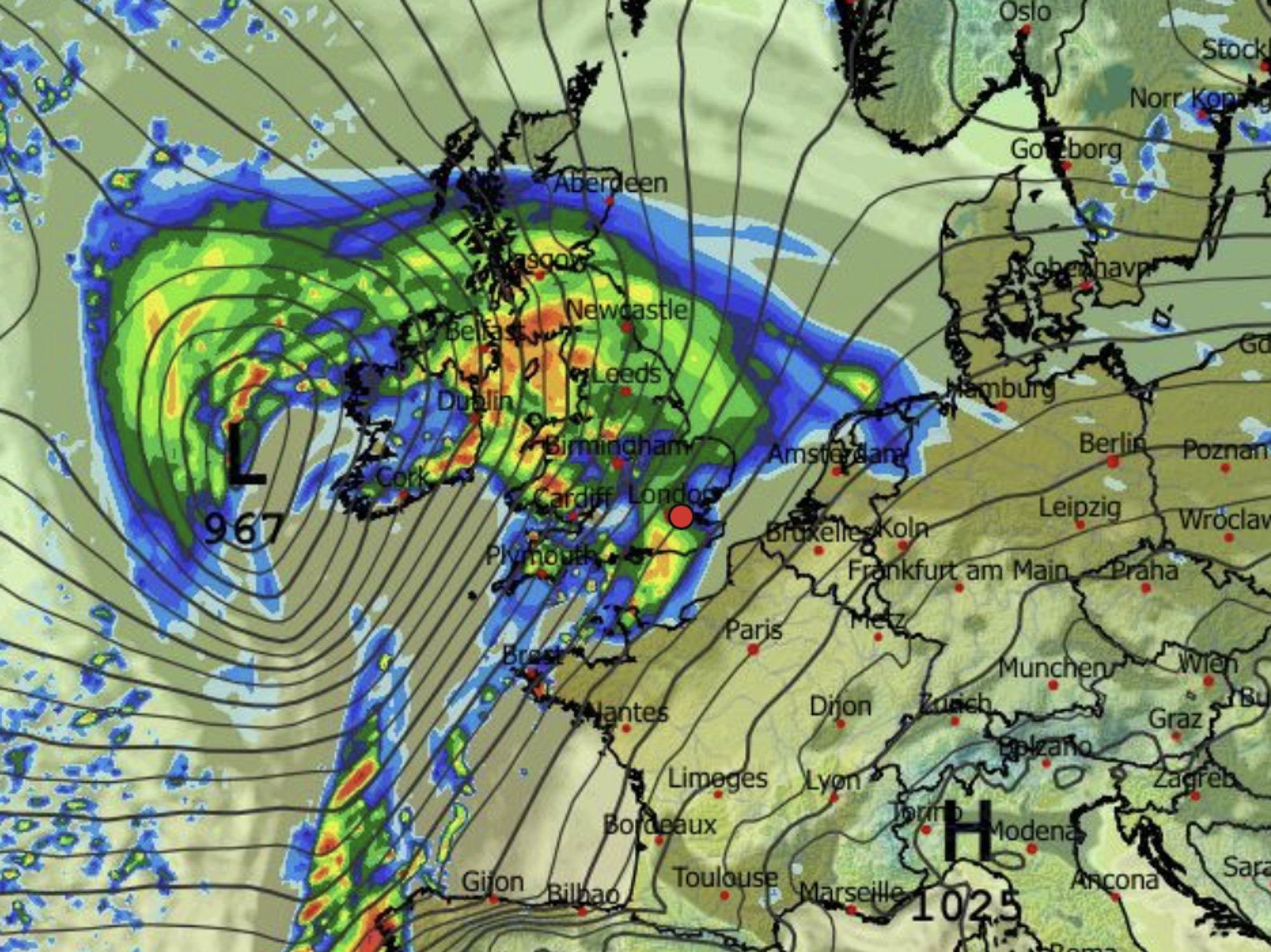 WX Charts map shows a storm hurtling towards Britain