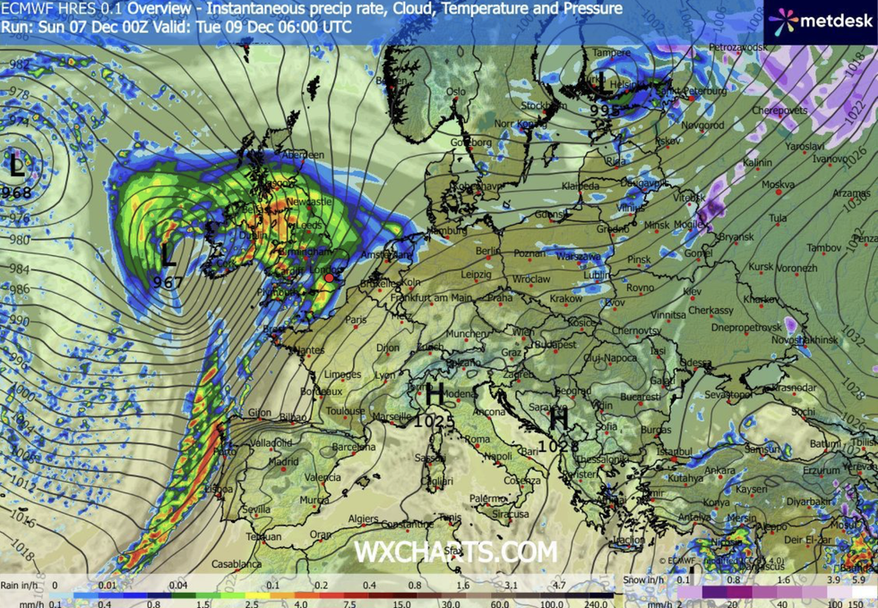 WX Charts map shows a storm \u200bhurtling towards Britain