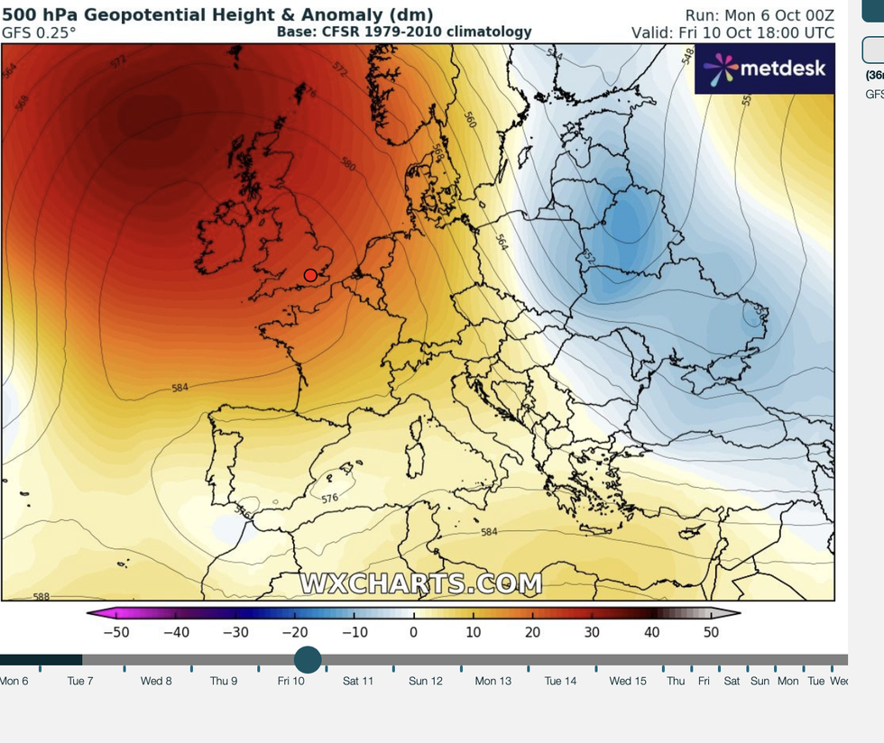 WX Charts map shows daytime temperatures rising