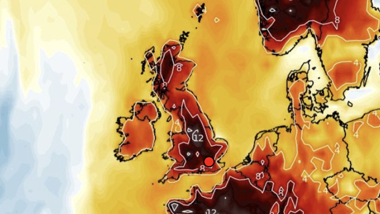 WX Charts map shows likelihood of temperature anomalies this weekend
