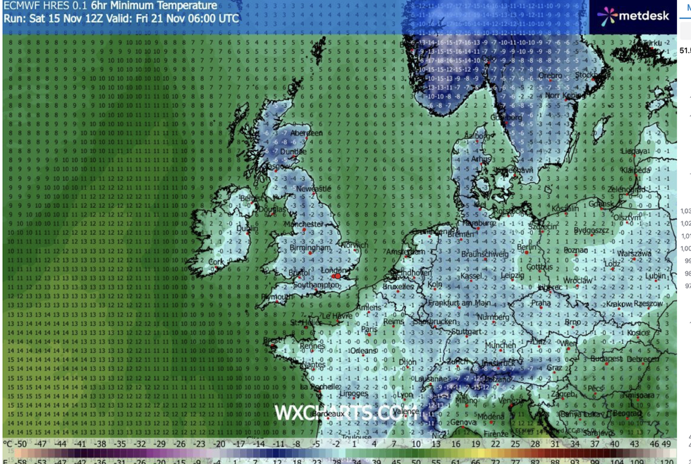 WX Charts map shows temperatures plunging by the end of the week
