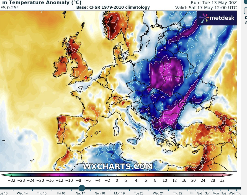 WX Charts map shows temperatures set to rise within days