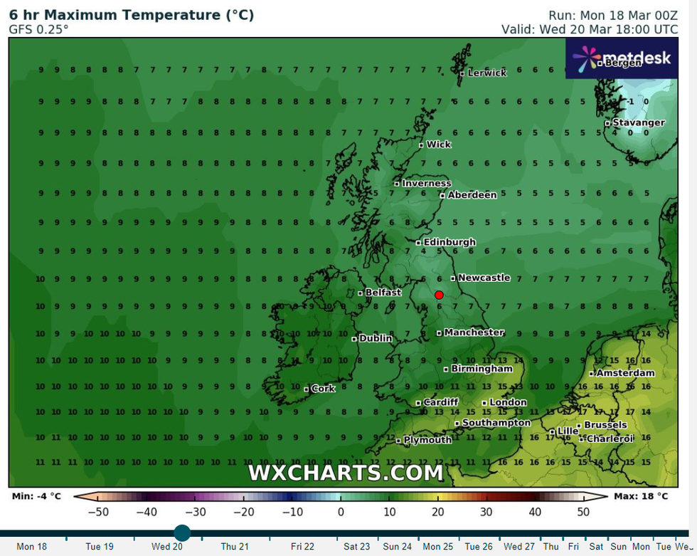 WXCHARTS forecast for Wednesday