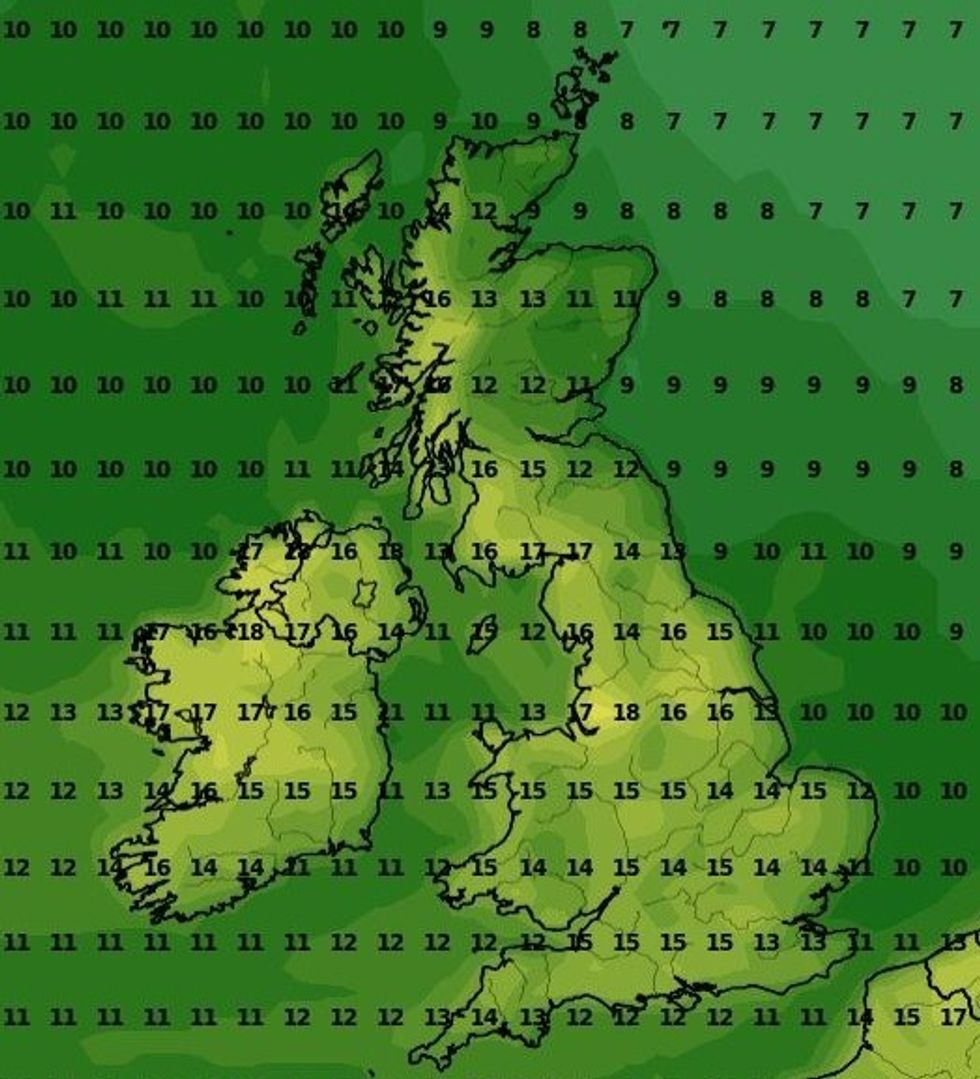 WXCHARTS has suggested temperatures will hover around the teens during the Coronation