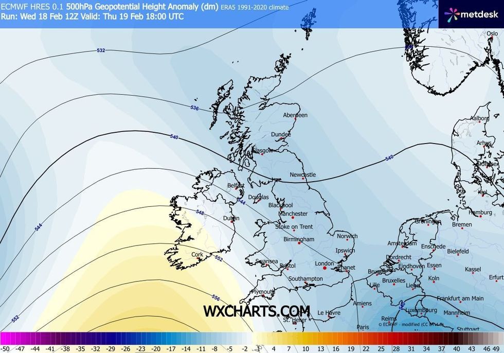 WXCHARTS is also forecasting colder temperatures ahead of the weekend