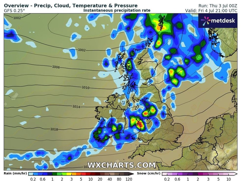 WXCHARTS is forecasting downpours across the UK