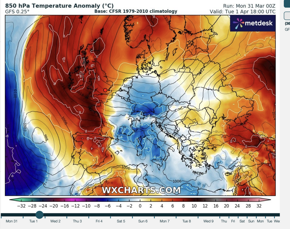 WXCharts map shows Britain to see more heat than usual