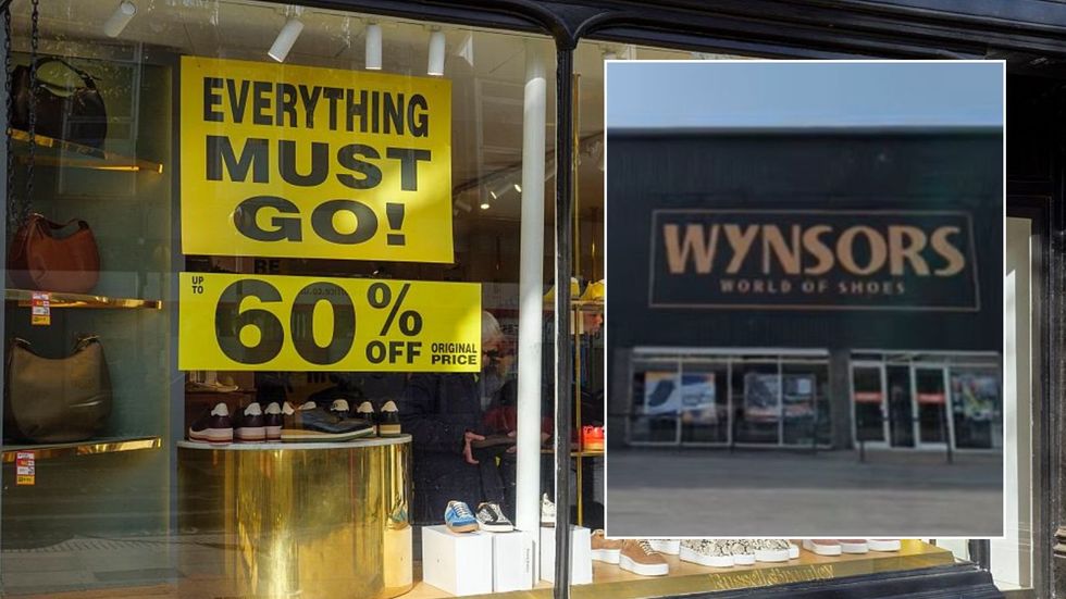 Wynsors World of Shoes store and shoe shop sale sign