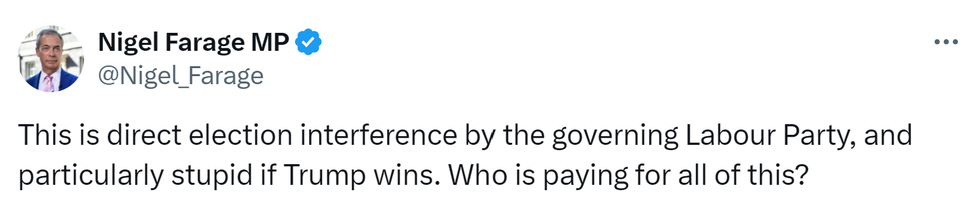 X post by Nigel Farage