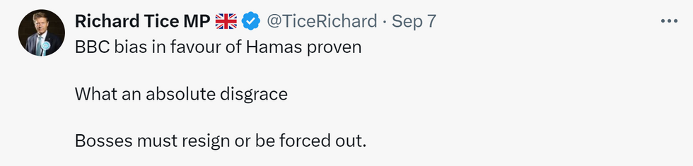 X post from Richard Tice on BBC bias