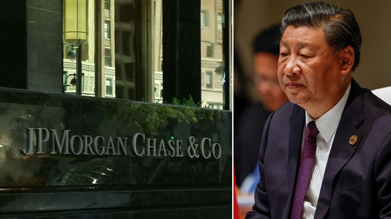Xi Jinping and JPMorgan building in New York
