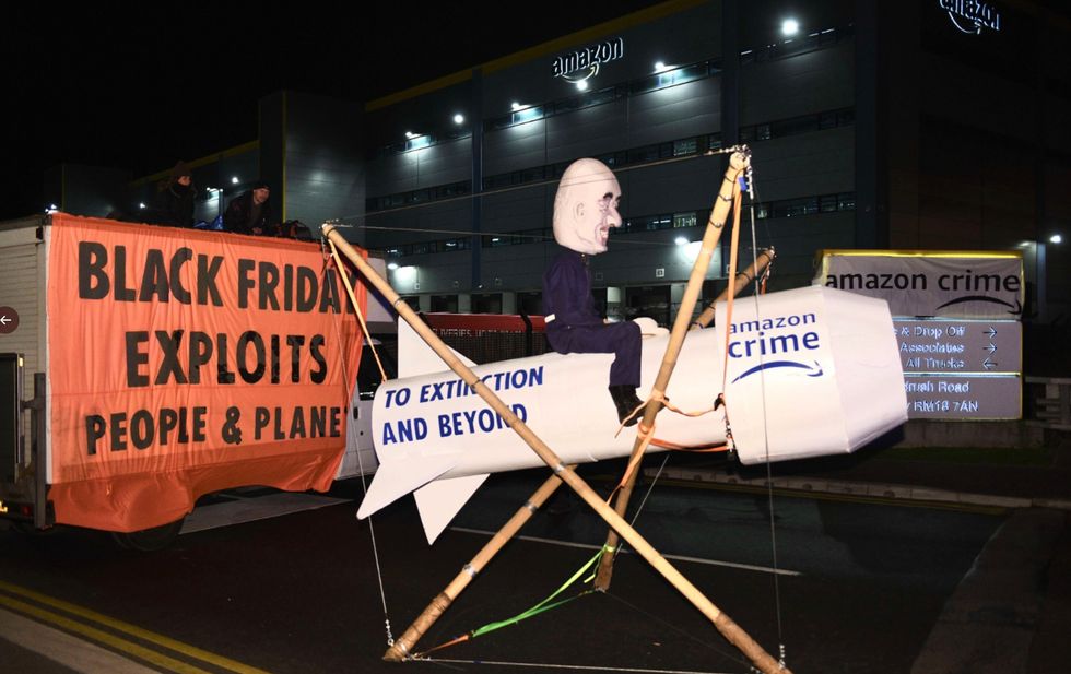 XR protester blockades a Scottish Amazon warehouse