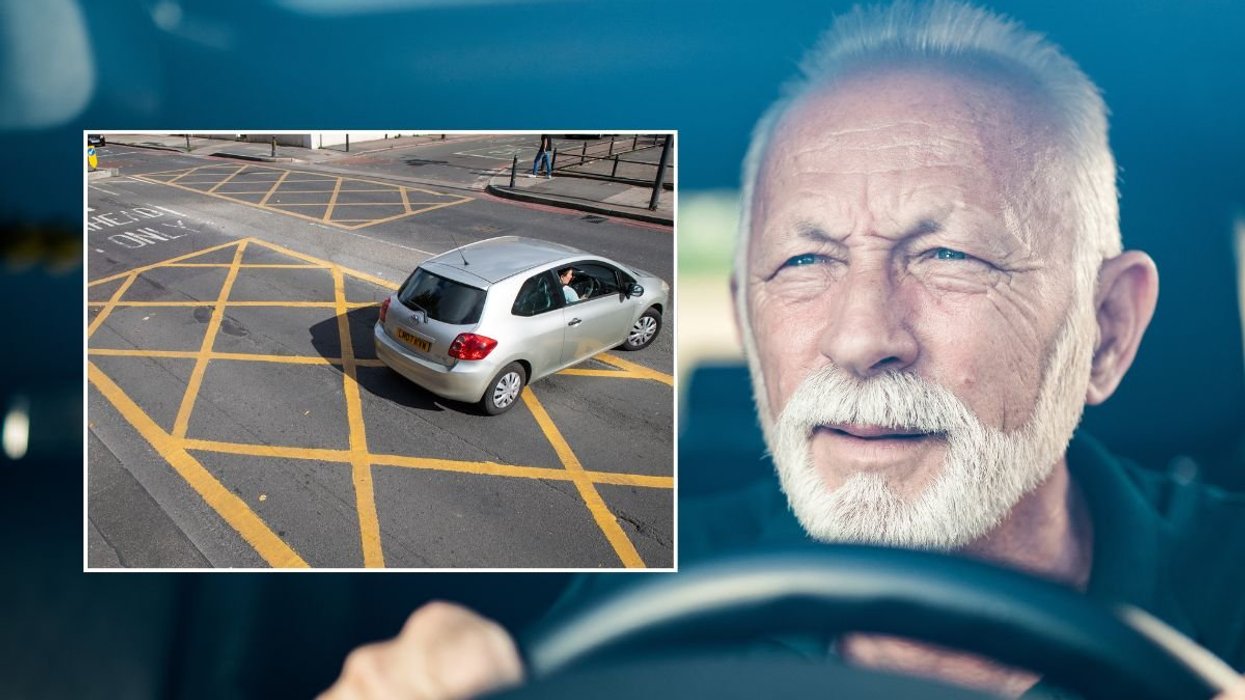 Yellow box junction and an elderly driver squinting