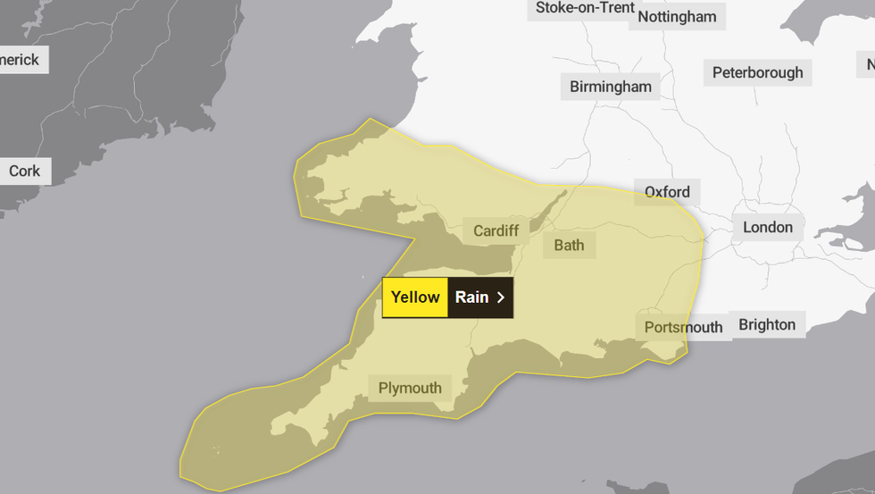 Yellow rain alert map