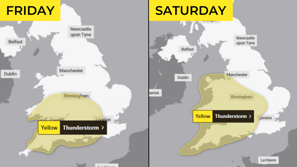 Yellow thunderstorm warnings
