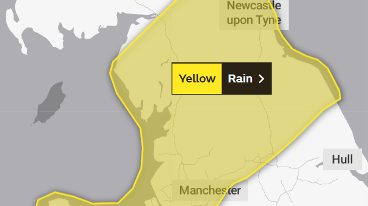 Yellow warning map from the Met Office