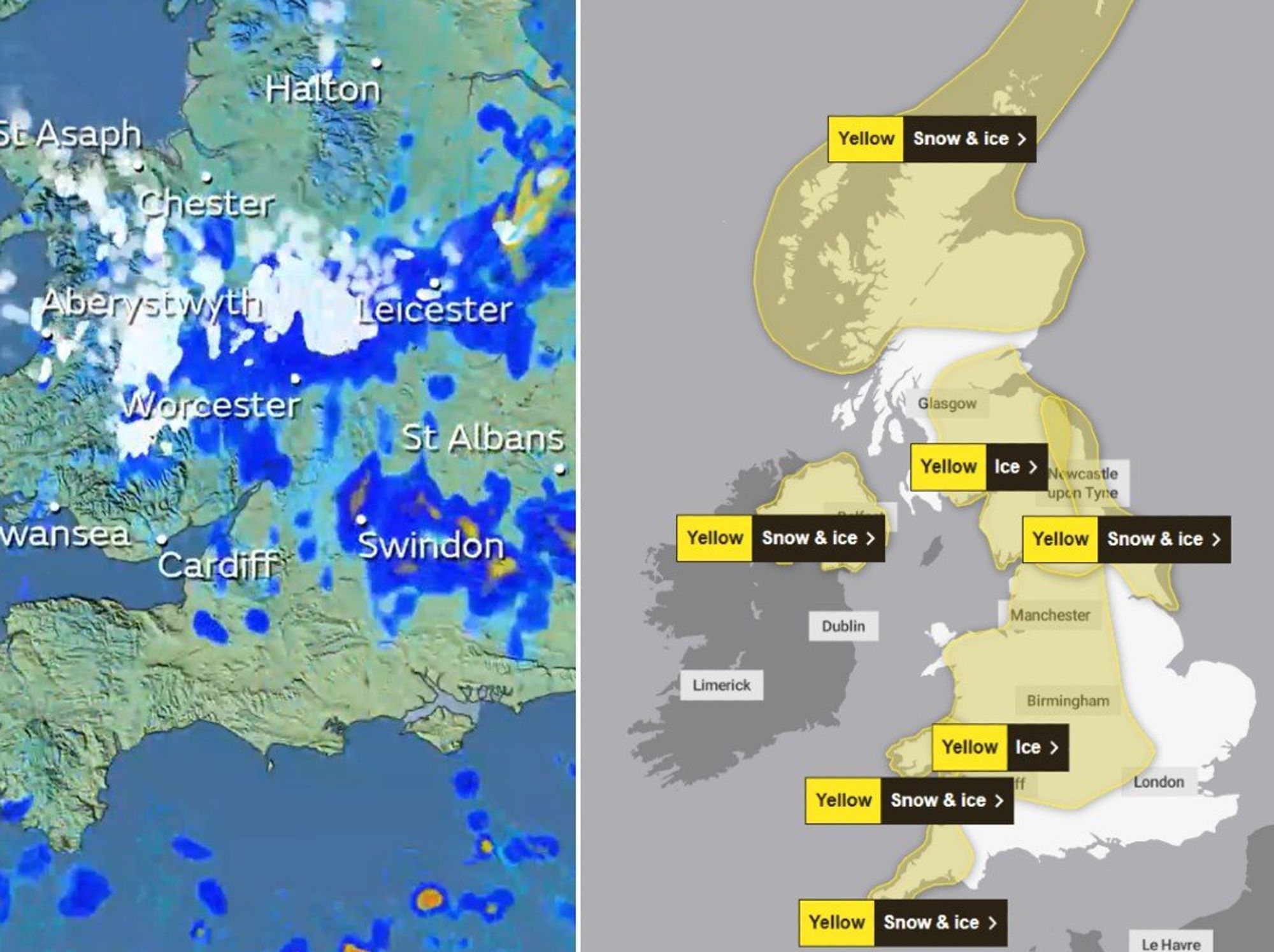 Yellow weather alerts have been issued across the country