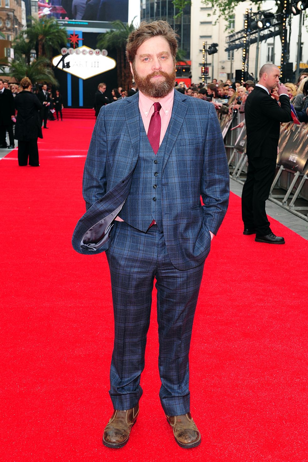 Zach Galifianakis at a premiere in Leicester Square, London.