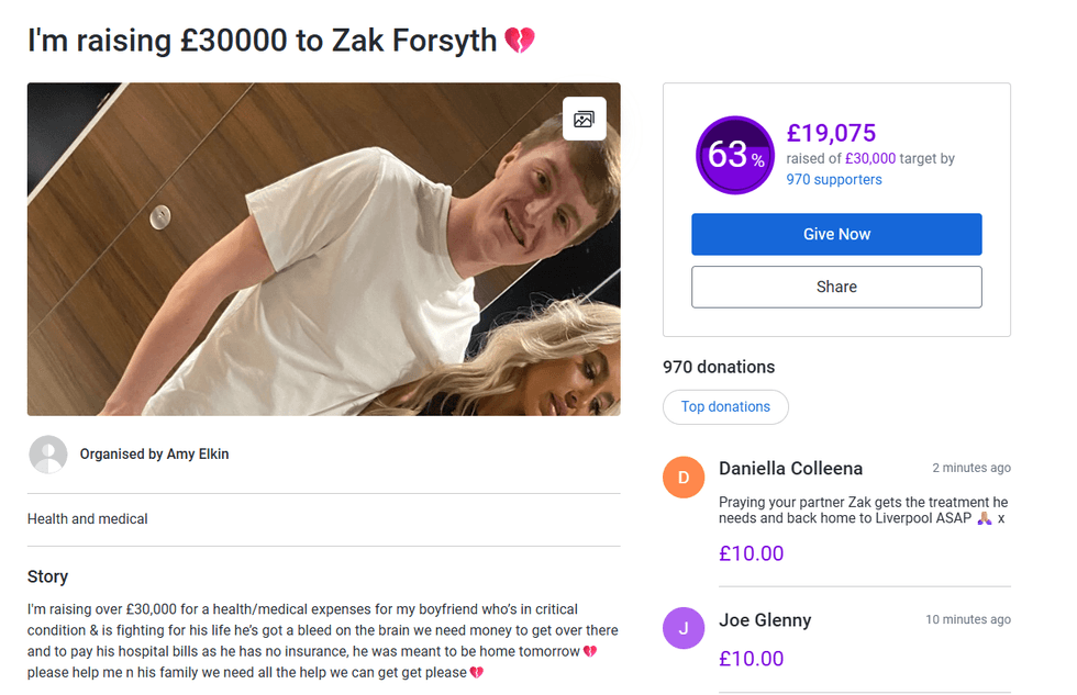 Zak Forsyth JustGiving page